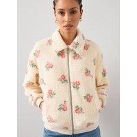 The Very Collection Printed Floral Borg Jacket - Cream