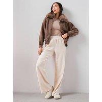 The Very Collection Cord Wide Leg Joggers - Cream