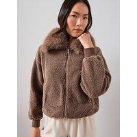 The Very Collection Borg With Faux Fur Collar - Brown