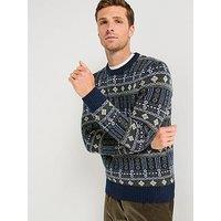 Barbour Grangetown Fair Isle Crew Neck Sweat Top - Navy
