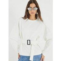 River Island Long Sleeve Belted Sweatshirt - White