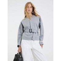River Island Long Sleeve Belted Sweatshirt - Grey