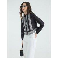 River Island Long Sleeve Broderie Trim Blouse - Black