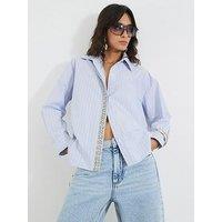 River Island Diamante Trim Stripe Shirt - Blue
