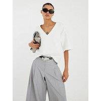 River Island Short Sleeve V-Neck Interlock T-Shirt - White