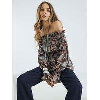 River Island Raw Edge Bardot Top - Brown