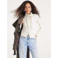River Island Knitted Short Sleeve Belted Peplum Top - Cream