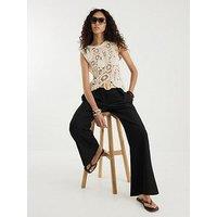 River Island Belted Wide Leg Trousers - Black