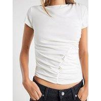 River Island Short Sleeve Gathered Drape T-Shirt - White