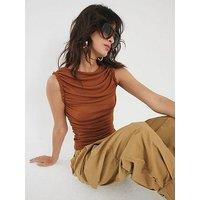 River Island Drape Ruched Shoulder Top - Orange