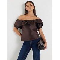 River Island Premium Frill Detail Short Sleeve Top - Brown