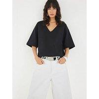 River Island Short Sleeve V-Neck Interlock T-Shirt - Black