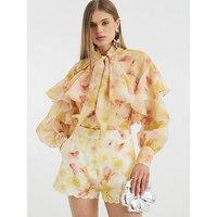 River Island Pussybow Ruffle Blouse - Pink