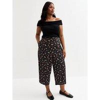 New Look Berry Fruits Cropped Wide Leg Trousers - Black