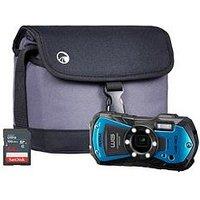 Pentax Wg-90 Tough Compact Camera - Blue - Camera + Sandisk 64Gb Sd Card + System Bag
