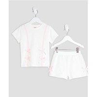 River Island Mini Girls Bow T-Shirt And Shorts Set - Cream