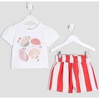 River Island Mini Girls Shell Stripe Short Set - White