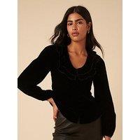 Nobodys Child Long Sleeve Tommie Velvet Top - Black