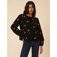 Nobodys Child Bernice Long Sleeve Embroidered Top - Black
