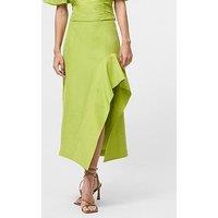 French Connection Linen Blend Frill Hem Split Midi Skirt