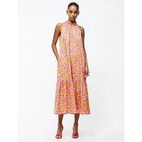 French Connection Floral Print Keyhole Halterneck Frill Midi Dress