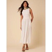Nobodys Child Billie Shirred Bodice Midi Dress Plain - White