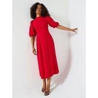 V By Very Puff Sleeve Midaxi Dress - Red