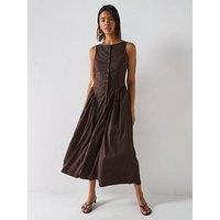 V By Very Dropped Waist Button Down Midaxi Dress - Brown