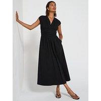 V By Very Shirred Waist V-Neck Midaxi Dress - Black
