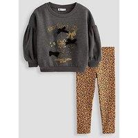 The Very Collection Girls Dropped Shoulder Sweater And Ribbed Flared Leggings - Print