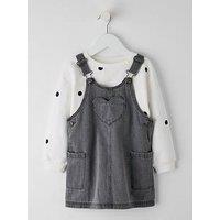 The Very Collection Girls Denim Dress With Printed Sweatshirt - Grey