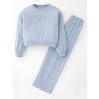The Very Collection Girls Placement Graphic Sweat And Wide Leg Front Seam Detail Trousers - Blue
