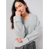 The Very Collection Double Placket V Neck Knitted Jumper - Grey