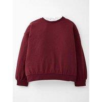 The Very Collection Girls Cotton Neck Frill Sweatshirt - Burgundy/Pink