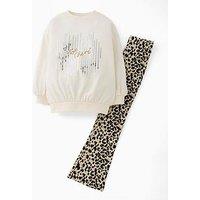 The Very Collection Girls Longline Sweat Leopard Print Outfit - Cream