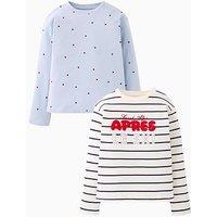 The Very Collection Girls 2 Pack Ski Slogan And Stripe Long Sleeve Tops - Multi