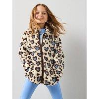 The Very Collection Girls Borg Heart Animal Zip Up Jacket - Print