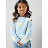 The Very Collection Girls Heart Print Jumper With 3D Heart Detail - Blue
