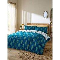 Their Nibs Peacock Feather 100% Cotton Reversible Duvet Set Teal Green