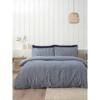 Catherine Lansfield Brushed Cotton Stripe Duvet Set - Navy