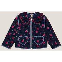 Monsoon Girls Cord Floral Print Bomber Jacket - Navy