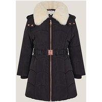 Monsoon Girls Scalloped Belted Coat - Black