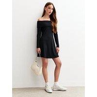 New Look 915 Girls Bardot Ribbed Long Sleeve Dress - Black