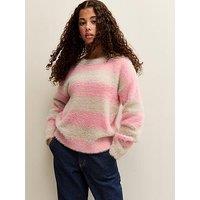 New Look 915 Girls Fluffy Striped Jumper - Pink