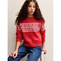 New Look 915 Girls Fairisle Crew Neck Jumper - Red