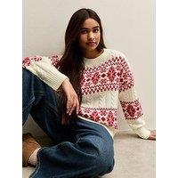 New Look 915 Girls Cable Knit Fair Isle Pattern Christmas Jumper - Off White