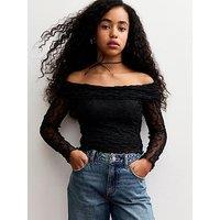New Look 915 Girls Lace Long Sleeve Bardot Top - Black