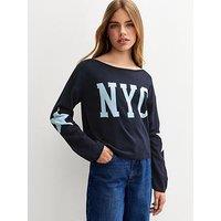 New Look 915 Girls Nyc Logo Slash Neck Jumper - Navy