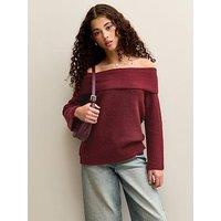 New Look 915 Girls Off The Shoulder Rib Jumper - Dark Burgundy