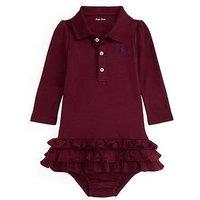 Polo Ralph Lauren Baby Girls Long Sleeve Ruffle Hem Dress - Wine
